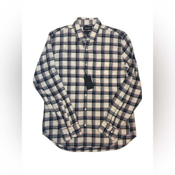 NWT Bonobos Slim Fit Flannel Shirt L Orchid Smoke Plaid Long Sleeve Button Front - Picture 1 of 8